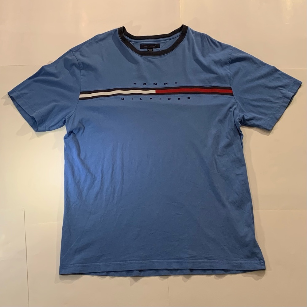 [2/$25] TOMMY HILFIGER MID STRIPE LIGHT BLUE MENS SHORT SLEEVE T-SHIRT SIZE XL